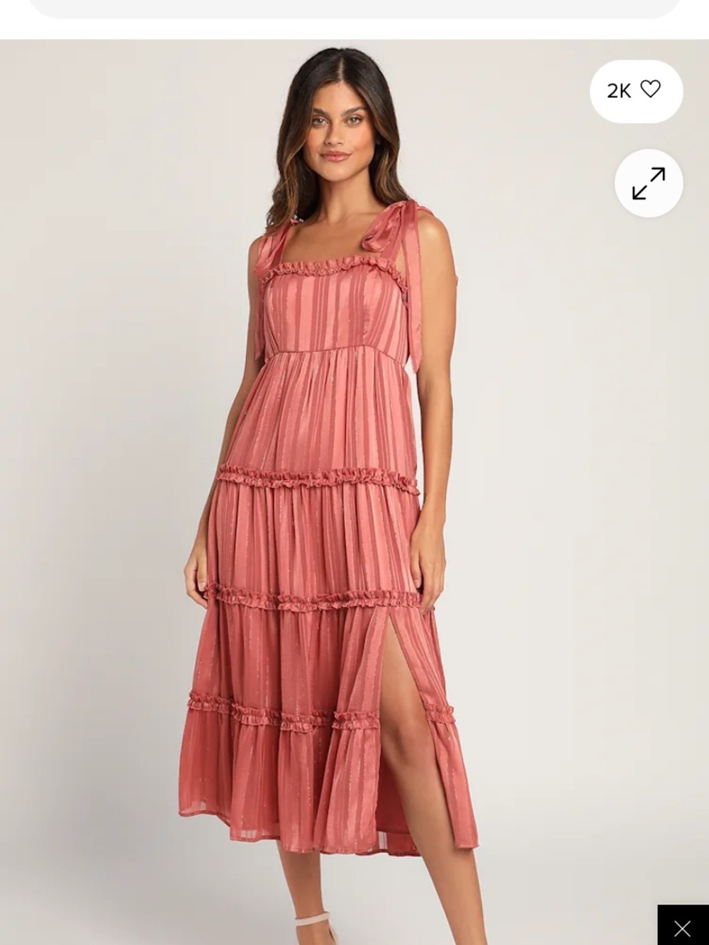 Lulu's Dusty Rose Tiered Tie-Shoulder Midi Dress
